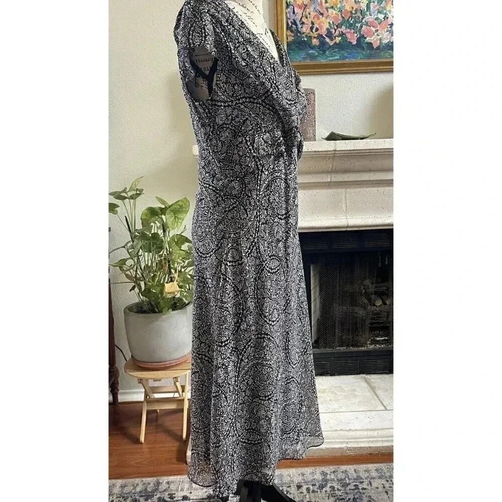Ann Taylor Paisley Maxi Dress Sheer Overlay Black White‎ Size 8 - Picture 6 of 9